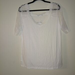 Forolav Casual V-Neck white Lace Short sleeve top